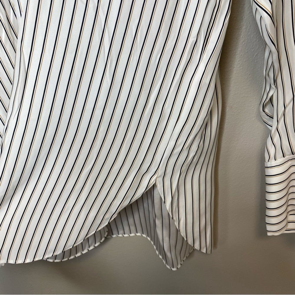 Frame 100% Silk Off White Multi Stripe Button Down Blouse Oversized Relaxed sm - Picture 9 of 12